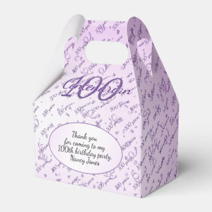 100 Yrs Centenarian Birthday Party Purple/White Favour Box