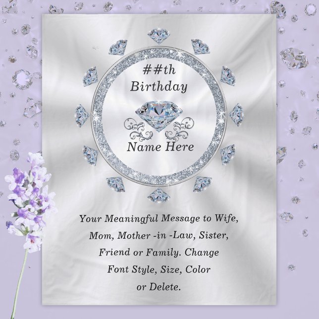 100th, 75th, 70th, 60th Birthday Present for Wife, Fleece Blanket (Diamond Birthday Blanket. 60th Birthday Gift Ideas, 75th Birthday Gifts, 100th birthday present. )