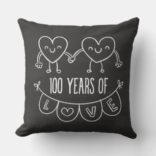 100th Anniversary Gift Chalk Hearts Cushion