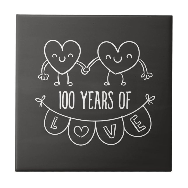 100th Anniversary Gift Chalk Hearts Tile (Front)