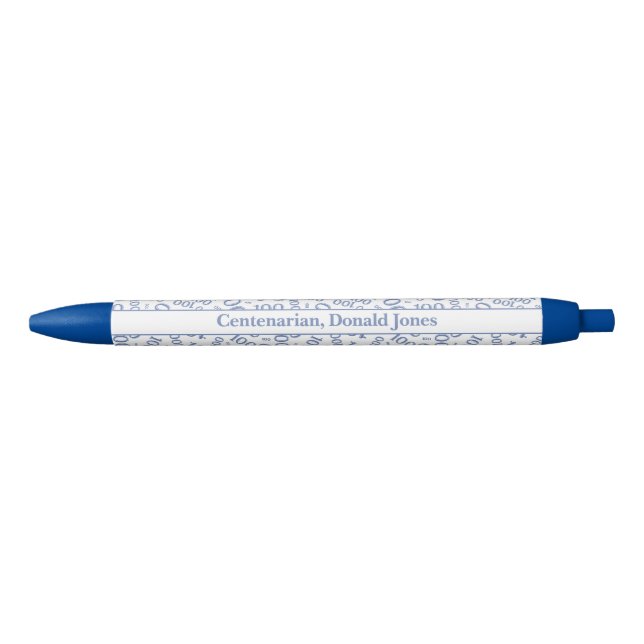 100th Birthday Age Number Pattern Bue/Whlte Black Ink Pen (Front)