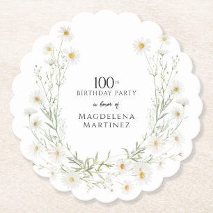 100th Birthday April Birthday Month Daisy Custom Paper Coaster