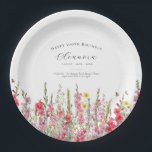 100th Birthday August Birth Flower Party Supplies Paper Plate<br><div class="desc">Perfect table decor for an August birthday party. Pink gladiolus is the birth flower for that month. It forms a pretty watercolor bottom border on this floral personalised plate. The birthday guest of honour's name, age and birthdate are placed above it using elegant calligraphy and typography. All text is editable....</div>