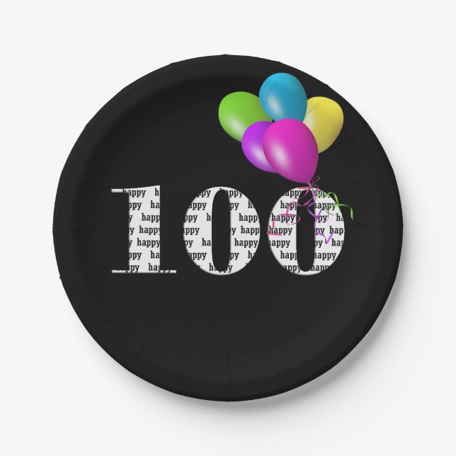 100th birthday balloon bouquet paper plate (Front)