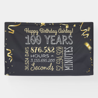 100th Birthday Banner - 100 Years Hours & Seconds