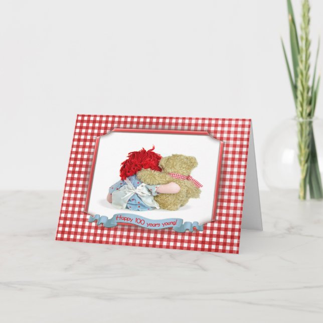 100th Birthday-bear and doll Card (Front)