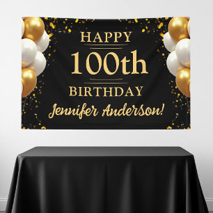 100th Birthday Black and Gold Celebration Banner
