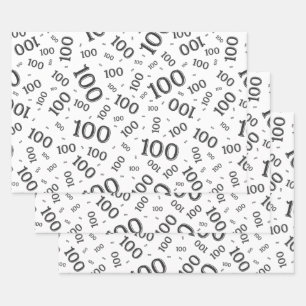 100th Birthday Black and White Number Pattern 100 Wrapping Paper Sheet