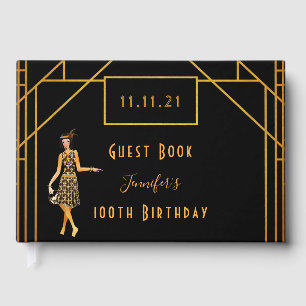 100th birthday black gold 1920's art deco guest book