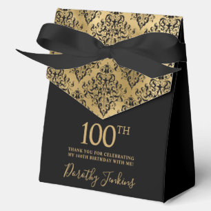 100th Birthday Black Gold Damask Thank You  Favour Box