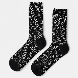 100th Birthday Black Random Number Pattern Socks