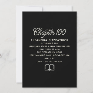 100th Birthday Black White Pearl Script Chapter Invitation