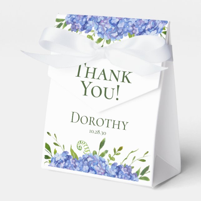 100th Birthday Blue Hydrangeas Thank You Favour Box (Front Side)