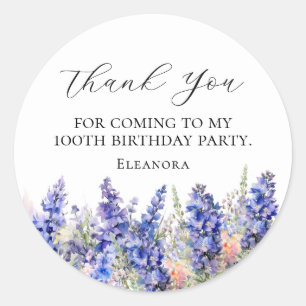 100th Birthday Blue July Birth Flower Custom Flat Classic Round Sticker