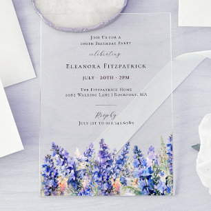 100th Birthday Blue Larkspur July Birth Flower Acrylic Invitations
