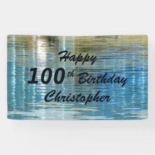 100th Birthday Blue Reflection in Lake, Name, Banner