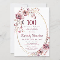 100th Birthday Burgundy Blush Pink Wildflower