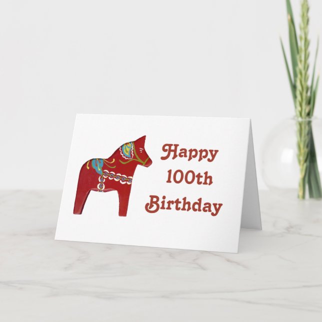 100th Birthday Card with Dala Horse (Front)