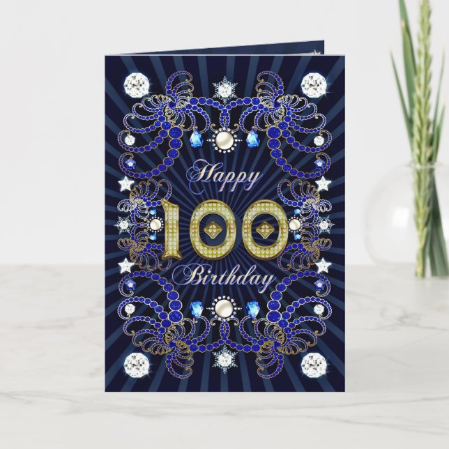 100th birthday card with masses of jewels (Front)
