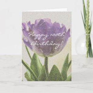 100th Birthday card with purple tulip flowers