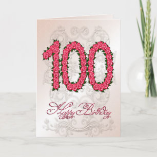 100th birthday card with roses and leaves