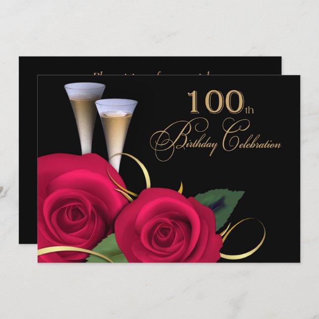 100th Birthday Celebration Custom Invitations (Front/Back)