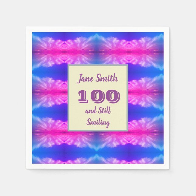 100th Birthday Celebration Neon Milestone Party Napkin (Front)
