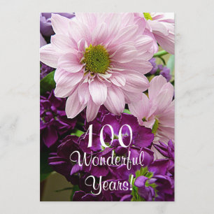 100th Birthday Celebration/Pink Daisy Bouquet Invitation