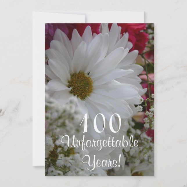 100th Birthday Celebration/White Daisy Bouqet Invitation (Front)