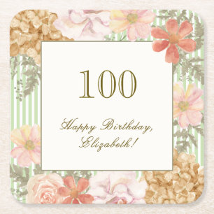 100th Birthday Coaster Autumn Colour Floral Stripe