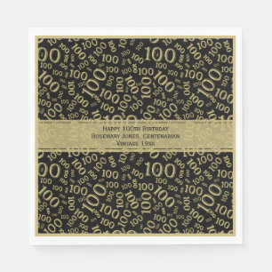 100th Birthday Cool Number Pattern Black/Gold Napkin