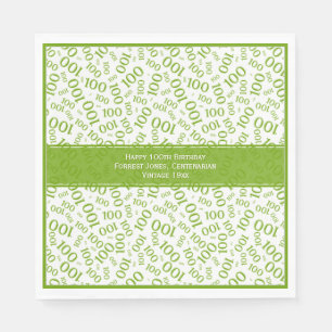 100th Birthday Cool Number Pattern Green/White Napkin