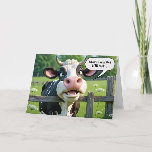 100th Birthday Cow Humour Card (Front)
