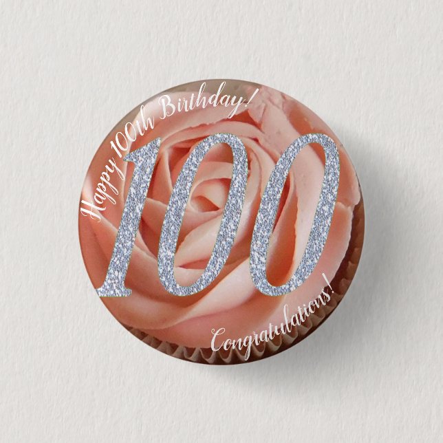 100th Birthday Cupcake 3 Cm Round Badge (Front)