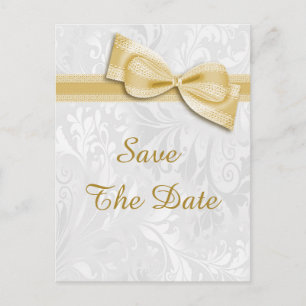 100th Birthday Damask and Faux Bow Save The Date Announcement Postcard