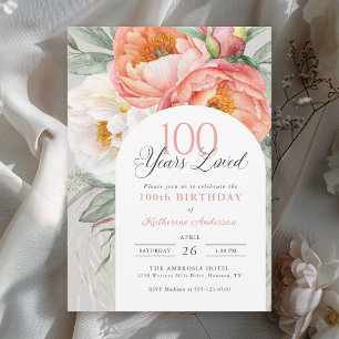 100th Birthday Elegant Feminine Floral Invitation