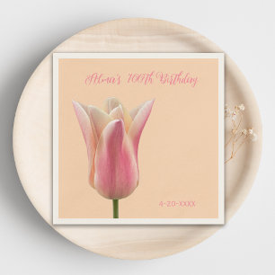100th Birthday Elegant Floral Tulip Napkins