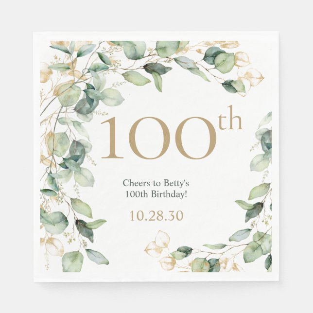 100th Birthday Eucalyptus Napkin (Front)
