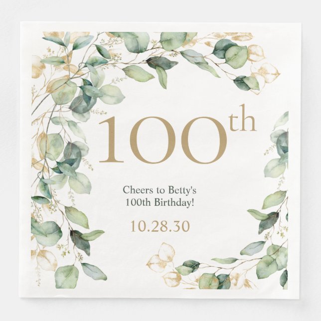100th Birthday Eucalyptus Napkin (Front)