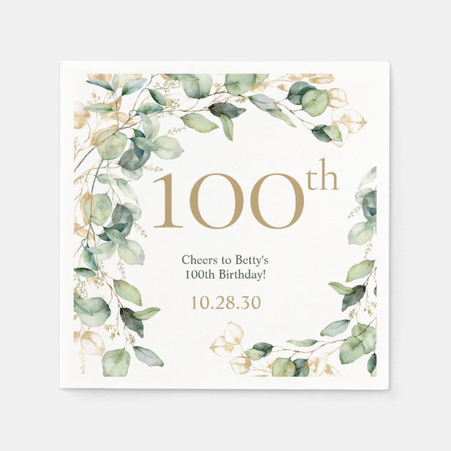 100th Birthday Eucalyptus Napkin (Front)