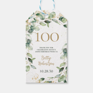 100th Birthday Eucalyptus Thank You Gift Tags
