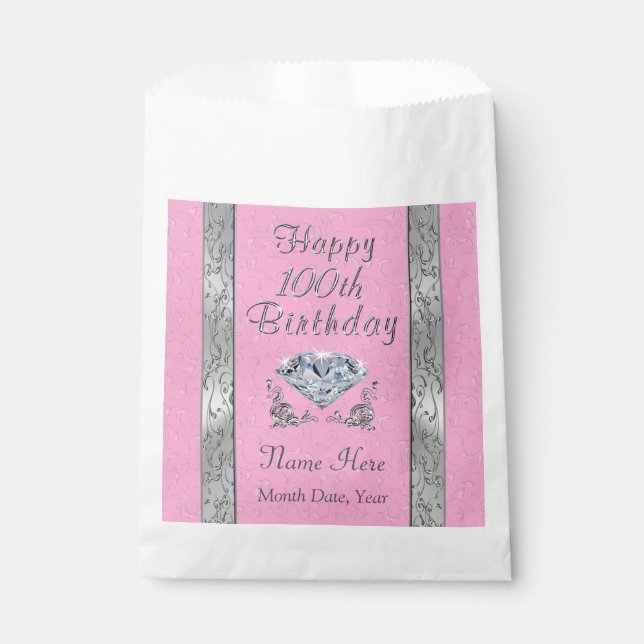 100th Birthday Favour Bags Personalised, Your Text (Front)