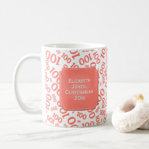 100th Birthday Gift Coral Random Number Pattern Coffee Mug