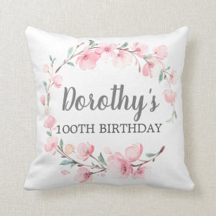 100th Birthday Gift Pink Cherry Blossom Floral Cushion