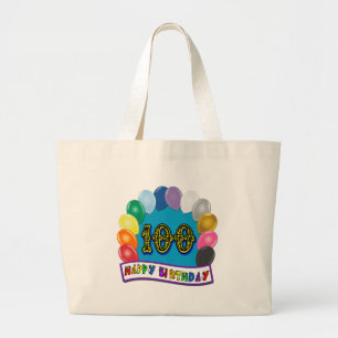 100th Birthday Gifts with Assorted Balloons Design Large Tote Bag