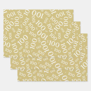 100th Birthday Gold and White Number Pattern 100 Wrapping Paper Sheet