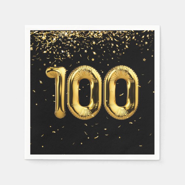 100th Birthday Gold Balloons and Confetti Napkin (Front)