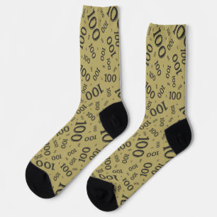 100th Birthday Gold/Black Random Number Pattern Socks