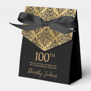 100th Birthday Gold Damask Thank You Favour Box