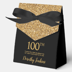 100th Birthday Gold Glitter Thank You Favour Box